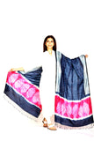 Maheshwari Shibori Handcrafted Pink Indigo Tassar Silk Dupatta