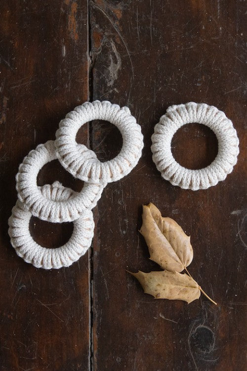 The Good Gift Set Of 4 Napkin Rings, Jiya, Macrame, White