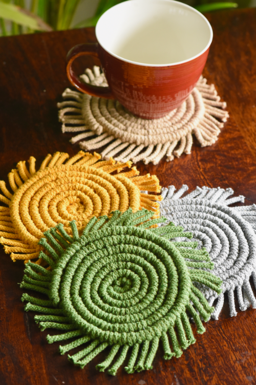 Indian Yards ‘Solid’ Macrame Cotton Set Of 4 Coasters