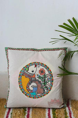 Madhubani Painting Mithila Fish  Handpainted Cushion-19