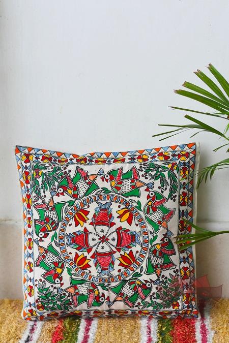 Madhubani Painting Song of Nature Handpainted Cushion-24