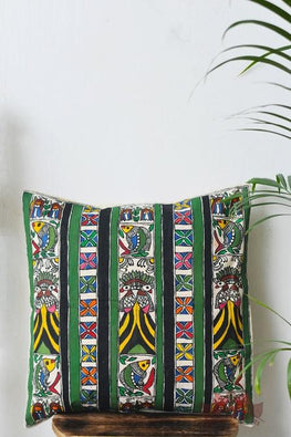 Madhubani Painting Minimal Jungle Handpainted Cushion-26