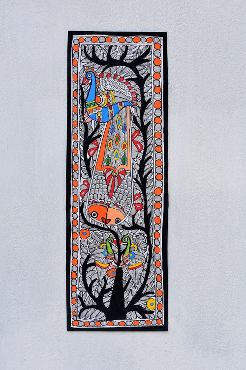 Madhubani Paints 'Peacock On Tree' Madhubani Handpainted Handmade Paper Wall Hanging
