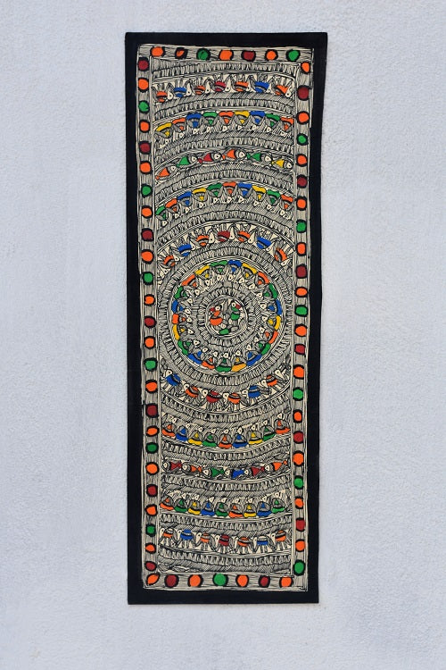 Madhubani Paints 'Detailed Godhna' Madhubani Handpainted Handmade Paper Wall hanging