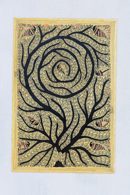 Madhubani Paints 'The Spiral Tree' Madhubani Handpainted Handmade Paper Wall Hanging