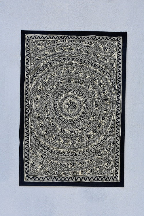 Madhubani Paints 'Large Godhna' Madhubani Handpainted Handmade Paper Wall Hanging