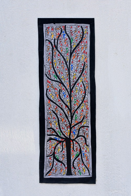 Madhubani Paints 'Song of Birds' Madhubani Handpainted Handmade Paper Wall Hanging