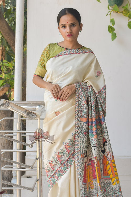 Okhai Sita Swaymbar Handpainted Madhubani Painting Saree Online