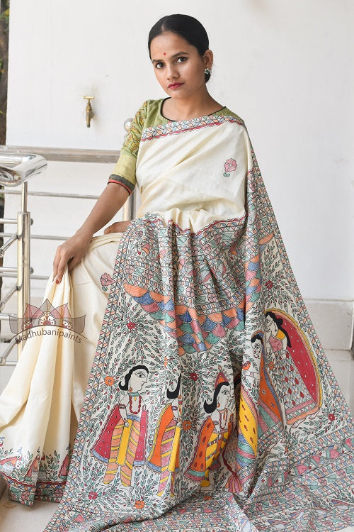 Okhai Sita Swaymbar Handpainted Madhubani Painting Saree Online