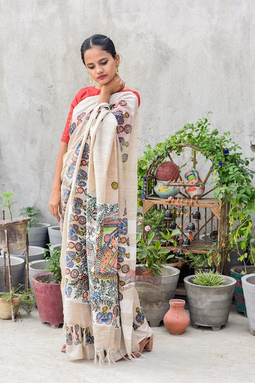 Vidaa Doli Madhubani Painting Saree
