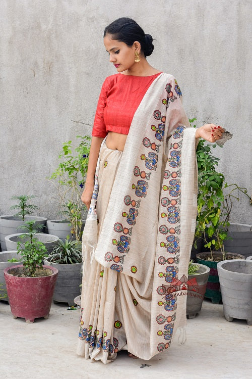 Vidaa Doli Madhubani Painting Saree
