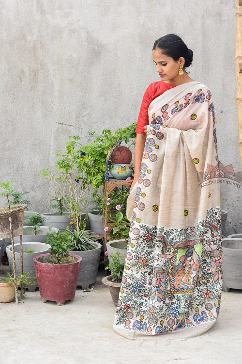 Vidaa Doli Madhubani Painting Saree