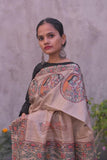 Gopi Katha Madhubani Handpainted Tussar Silk Saree