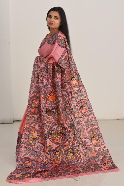  Mithila Gudiya Handpainted Madhubani Saree Online