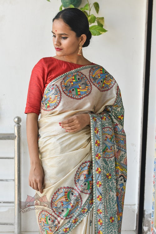 Doli Tussar Silk Madhubani painting Saree