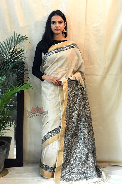 Madhubani Paints Abstract Nature Madhubani Handpainted Saree