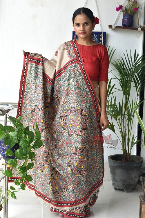 Madhubani Paints Saankh Leela Madhubani Handpainted Saree