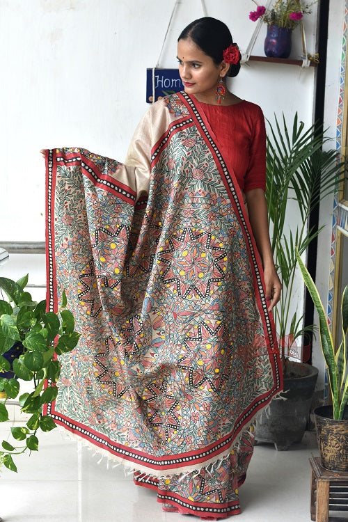 Madhubani Paints Saankh Leela Madhubani Handpainted Saree
