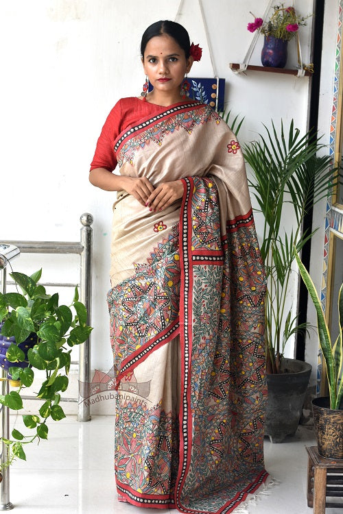 Madhubani Paints Saankh Leela Madhubani Handpainted Saree