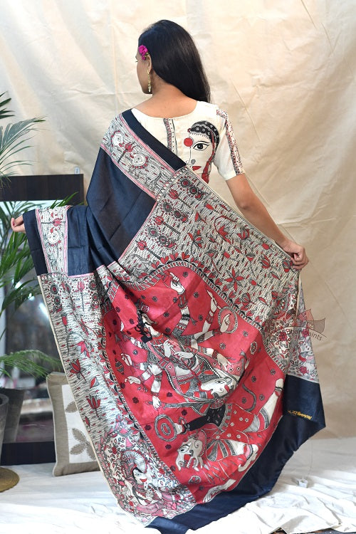 Madhubani Saree - Handpainted online Durga Puja