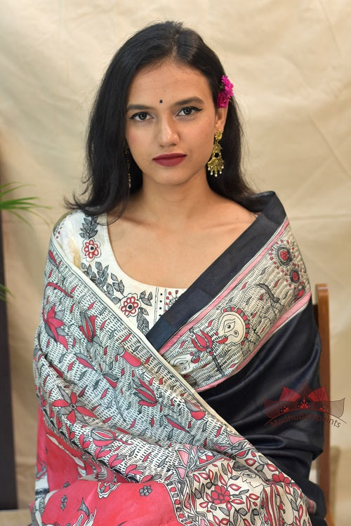 Madhubani Saree - Handpainted Durga cheapest Puja