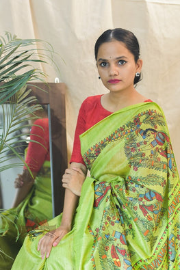 Gubbaro Handpainted Madhubani 'Mayur' Pleated Dress Cotton Pant