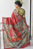 Durga Red Tussar Silk Madhubani Painting Saree Online