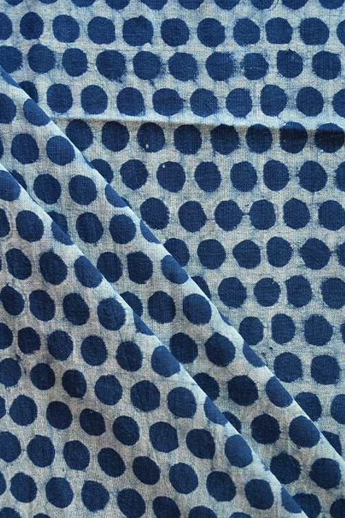 MORALFIBRE 100% Cotton Handspun Handwoven 'Natural Indigo Polka Dot' Dyed Fabric (0.5 Meter)