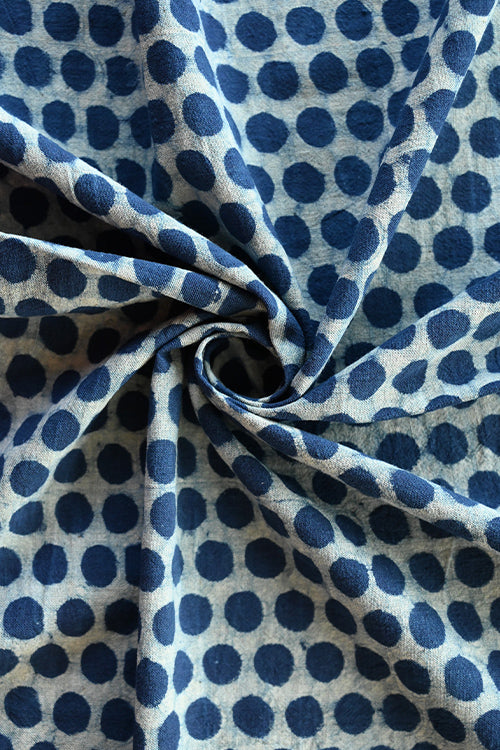 MORALFIBRE Handwoven Natural Indigo Polka Dot Cotton Dyed Fabric Online