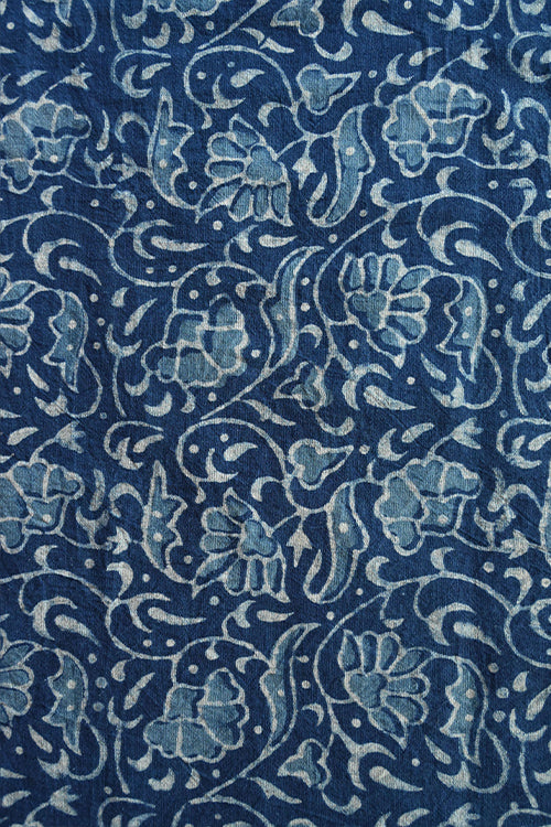 MORALFIBRE 100% Cotton Handspun Handwoven 'Natural Indigo Creeper' Print Fabric(0.5 Meter)