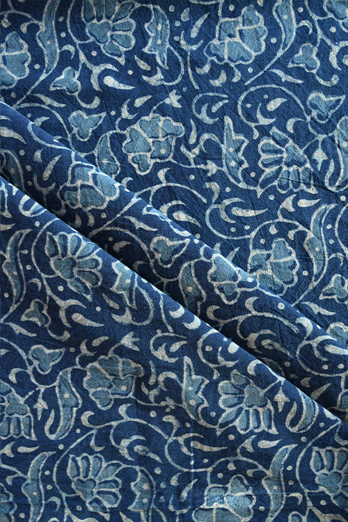 MORALFIBRE Handwoven Natural Indigo Creeper Cotton Print Fabric Online