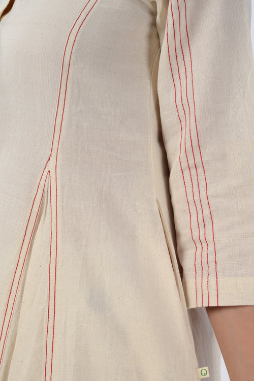 Moralfibre Red Details On Offwhite Dress