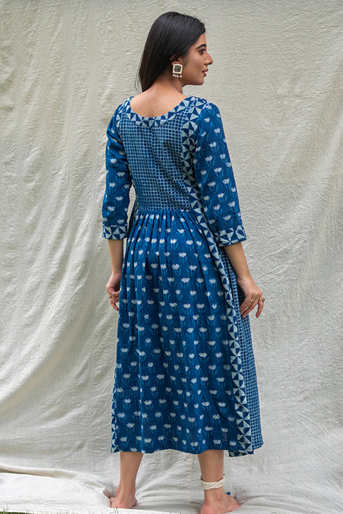 Moralfibre Natural Indigo Multi- Print Dress