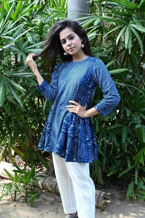 Moralfibre' Natural Indigo Printed Girls Boho Top