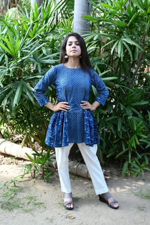 Moralfibre' Natural Indigo Printed Girls Boho Top
