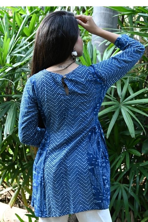 Moralfibre' Natural Indigo Printed Girls Boho Top