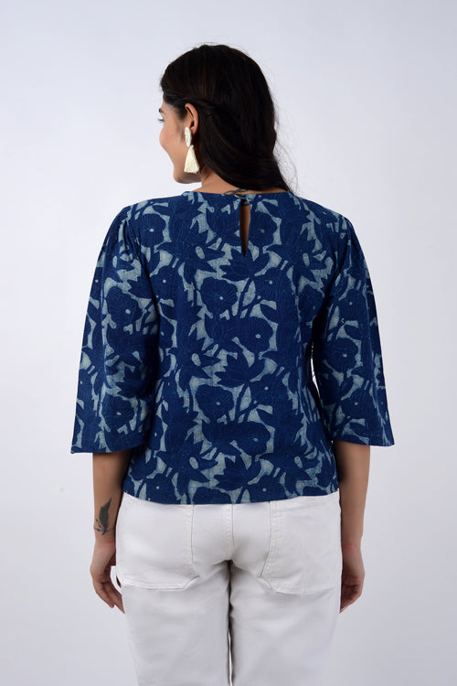 Moralfibre Natural Indigo Lotus Pond Short Top