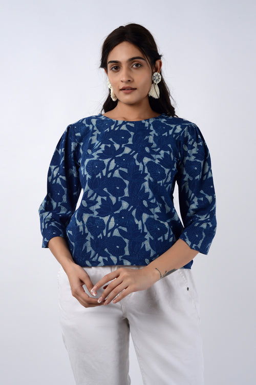 Moralfibre Natural Indigo Lotus Pond Short Top