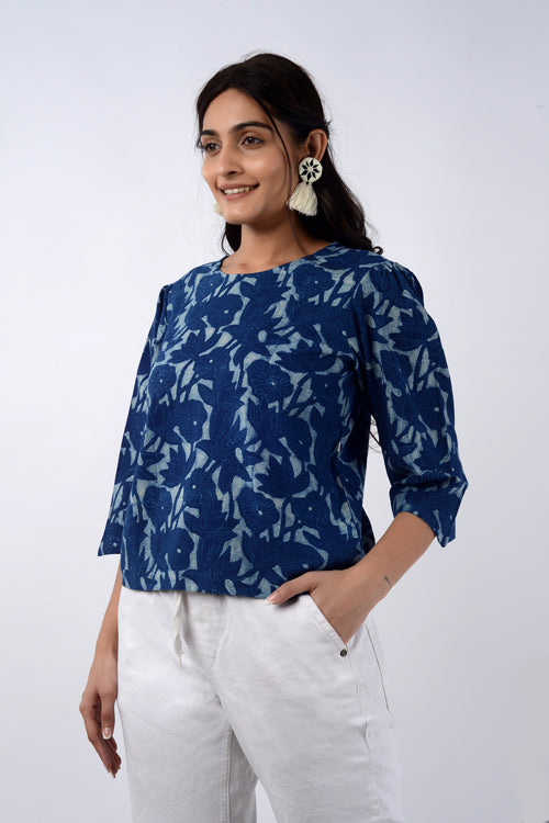 Moralfibre Natural Indigo Lotus Pond Short Top