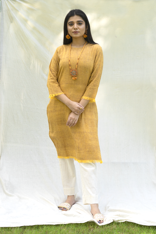 Moralfibre Shades Of Yellow Yarn Dyed Raw Edged Tunic