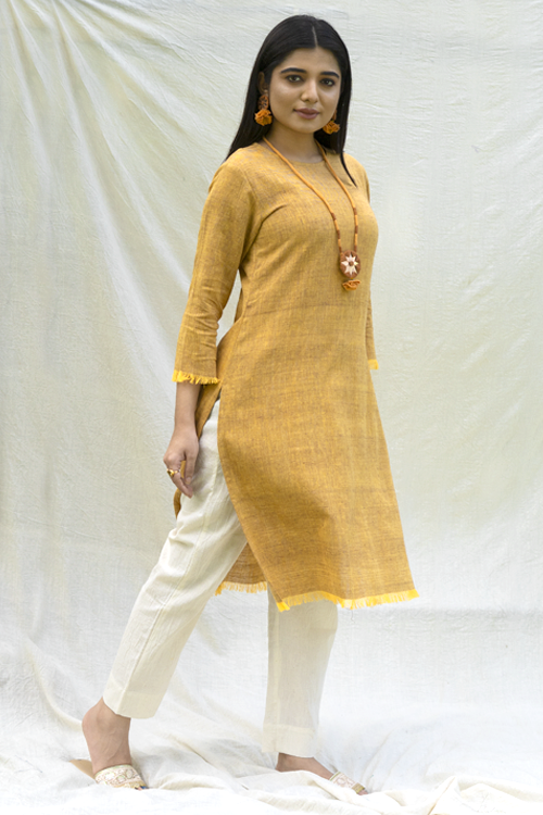 Moralfibre Shades Of Yellow Yarn Dyed Raw Edged Tunic