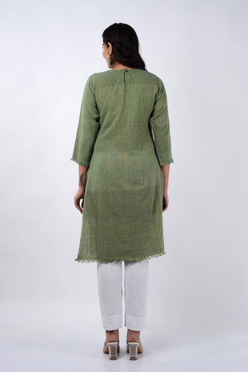 Moralfibre Shades Of Green Yarn Dyed Raw Edged Tunic