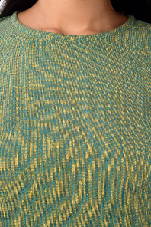 Moralfibre Shades Of Green Yarn Dyed Raw Edged Tunic