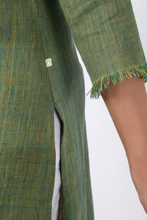 Moralfibre Shades Of Green Yarn Dyed Raw Edged Tunic