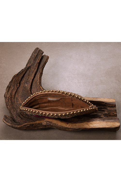 Dhaaga Red Gold Halfmoon Clutch