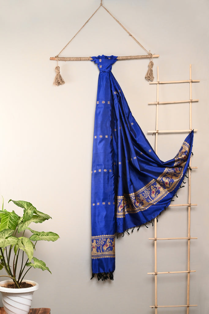 Miharu Royal Blue Handwoven Pure Silk Baluchari Dupatta