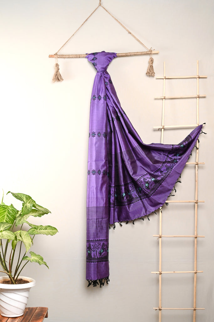 Miharu Purple Handwoven Pure Silk Baluchari Dupatta