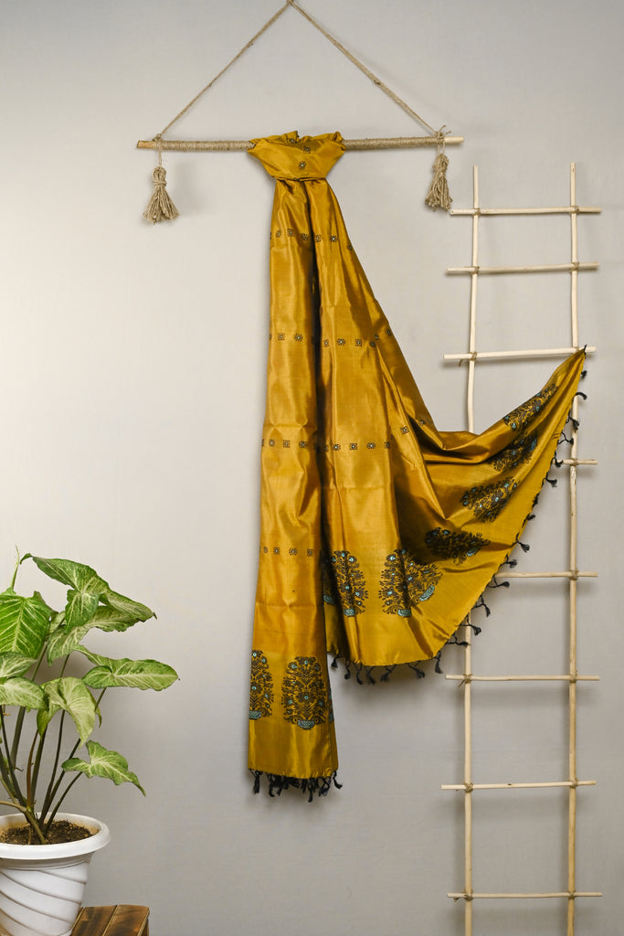 Miharu Golden Yellow Handwoven Pure Silk Baluchari Dupatta