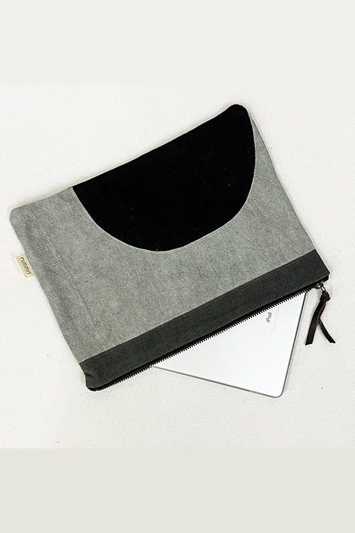 NM Repurpose Geometrical Grey Patched Pouch