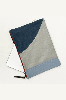 NM Repurpose Geometrical Grey-Blue Patched Pouch